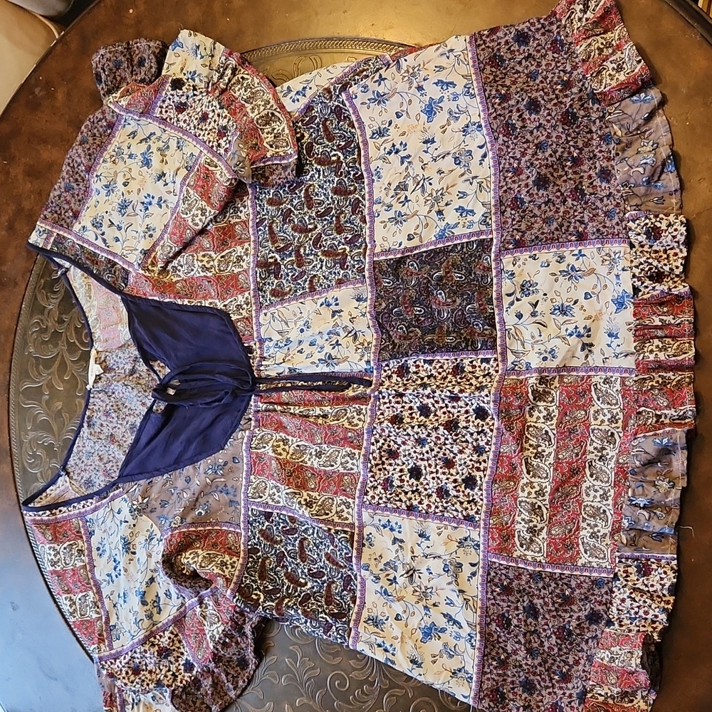 Quilt Patchwork Look Blouse Sz Sm